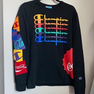 CHAMPION brand black Coca Cola Long Sleeve tee Mens S
